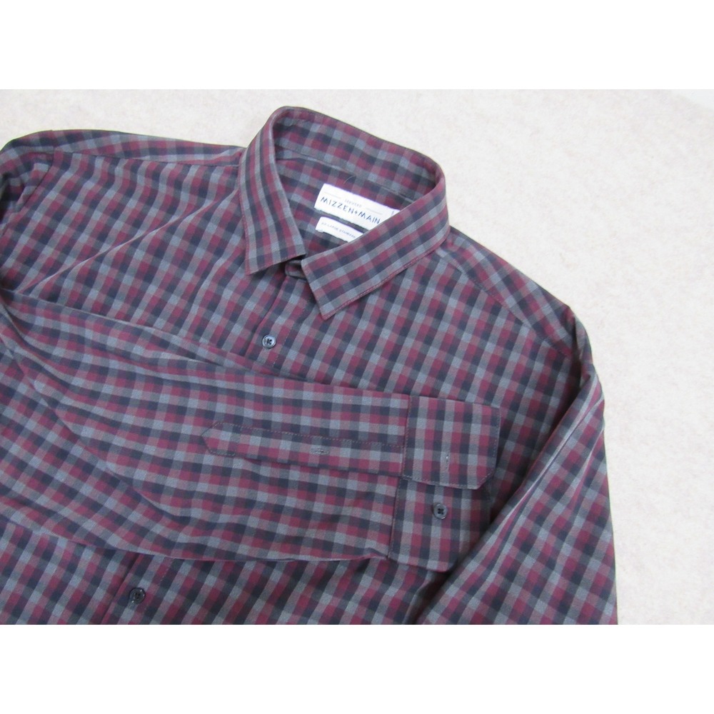 Mizzen+Main Leeward Dress Shirt XXL Maroon Grey Plaid Performance L-10020 Mens